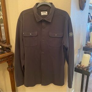 LINKSOUL Men Dark Gray Embroidery Snap Button Shacket Shirt Jacket Size XL